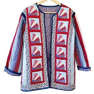 ❤️SOLD💙 VTG 1970s Handmade Patchwork Quilt Floral Asian Fans Stripe Jacket